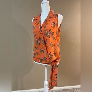 LOFT Women’s Size XS Orange and Blue Floral Top